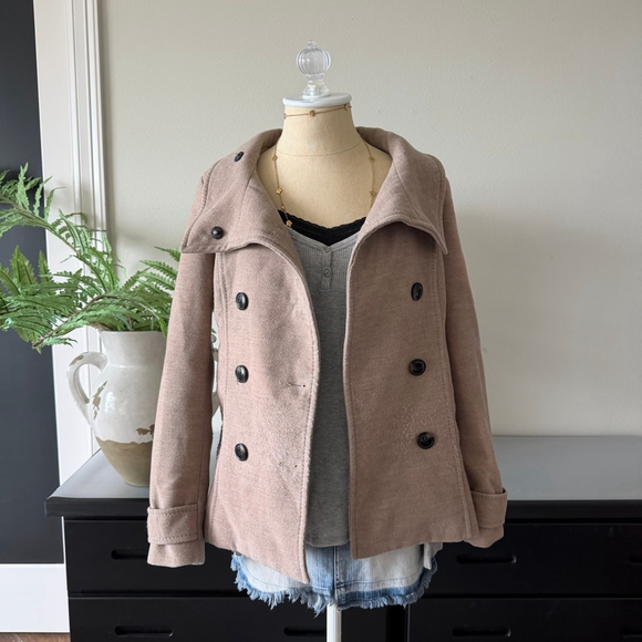 H&M Tan Double-Breasted Cowl Neck Coat Size 4 - Picture 5 of 6